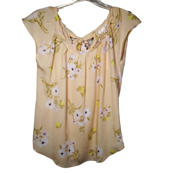 Lauren Conrad Floral Print Cap Sleeve Yellow Women's Blouse Top- Size M - Picture 2 of 4